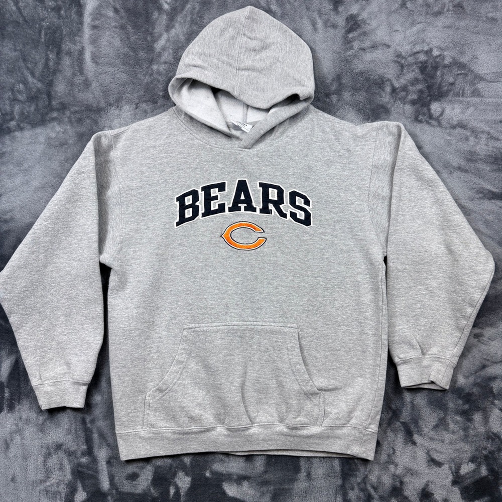 NFL Team Apparel Hoodie Youth Medium Gray Chicago Bears Embroidered Pullover